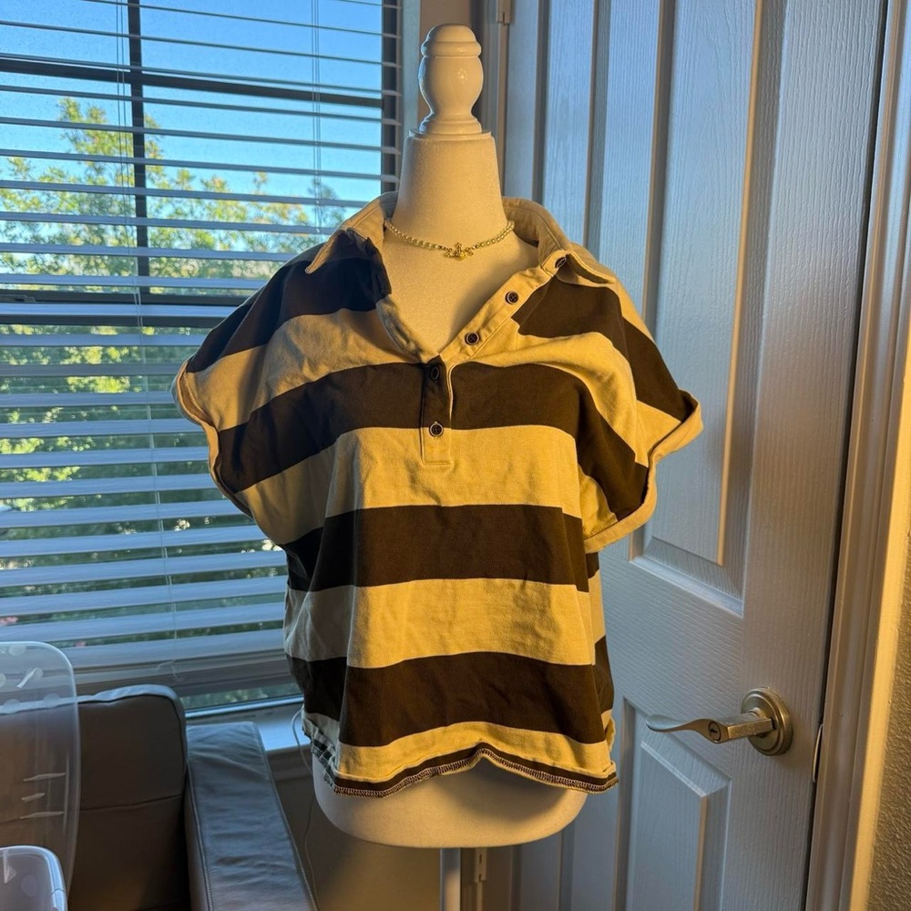 BiBi Black and Cream Striped Women’s Polo - Picture 4 of 7